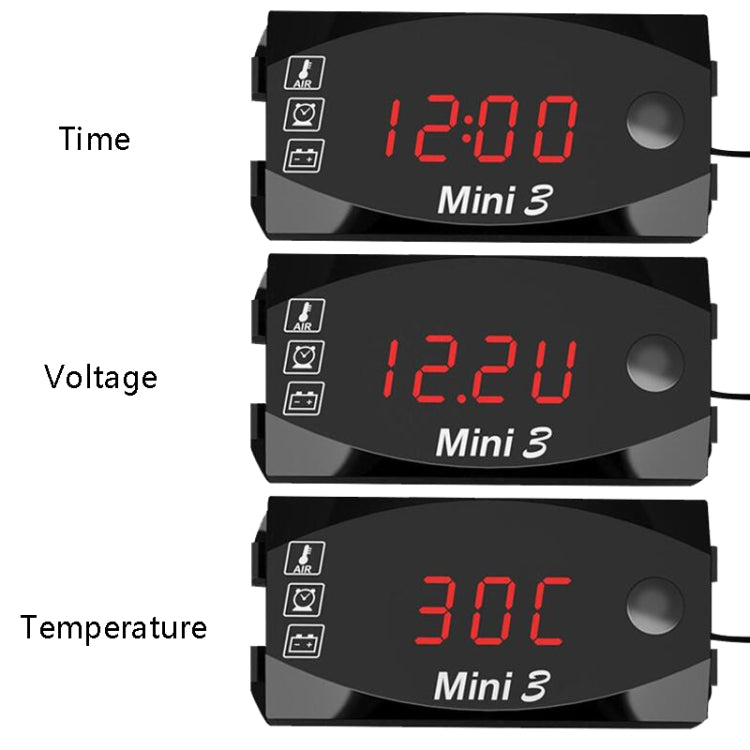 Voltage Clock And Temperature 3 In 1 LED Electronic Meter Large-Screen Digital Display Water-resistant And Dustproof Voltmeter(Red Light)