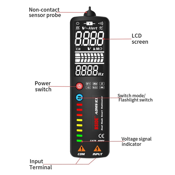 BSIDE Dual-Mode Smart Large-Screen Display Multimeter Electric Pen Portable Voltage Detector, Specification: ADMS1
