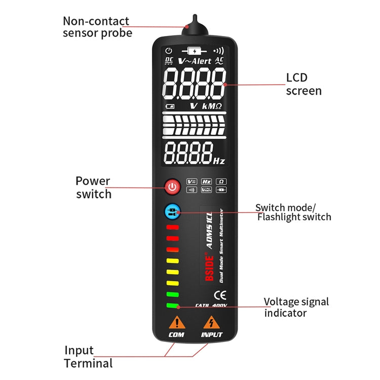 BSIDE Dual-Mode Smart Large-Screen Display Multimeter Electric Pen Portable Voltage Detector, Specification: ADMS1CL