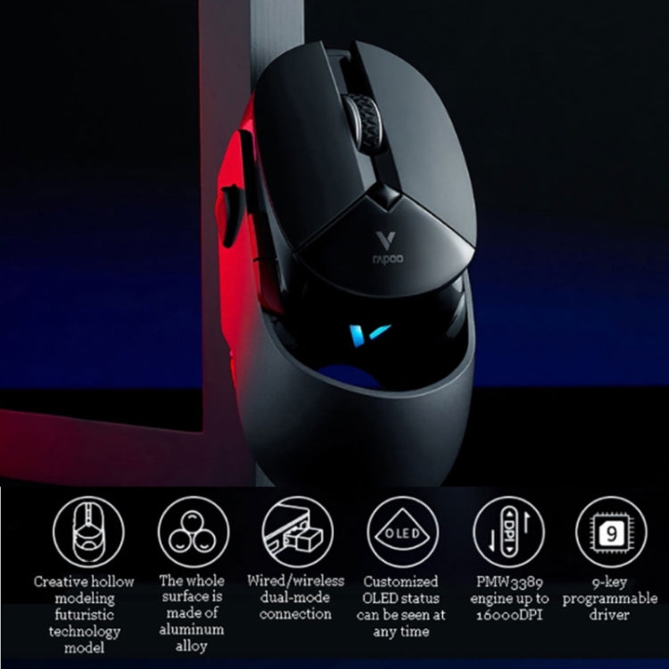 Rapoo VT960 1600 DPI 7 Keys Dual Mode Macro Programmable Symphony RGB Backlit Wireless Gaming Mouse(Black)