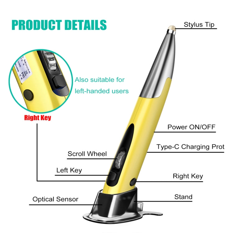 PR-A18 2.4G Charge Mouse Pen Handwritten Glow Wireless Mouse Pen(Yellow)