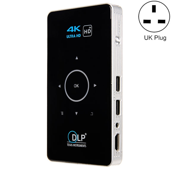 C6 1G+8G Android System Intelligent DLP HD Mini Projector Portable Home Mobile Phone Projector， UK Plug (Black)
