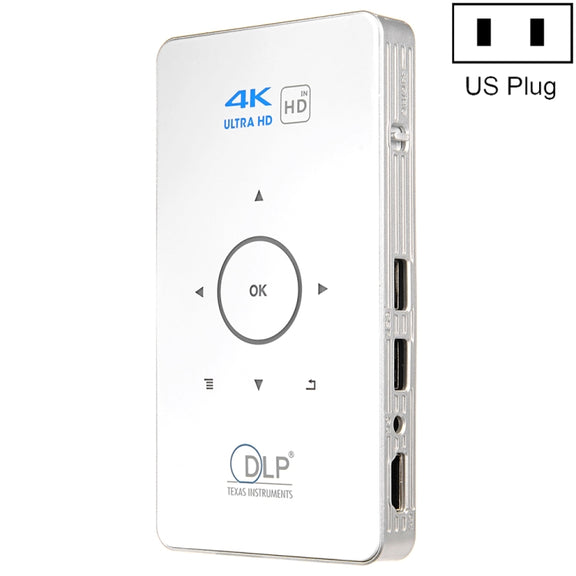 C6 1G+8G Android System Intelligent DLP HD Mini Projector Portable Home Mobile Phone Projector， US Plug (White)