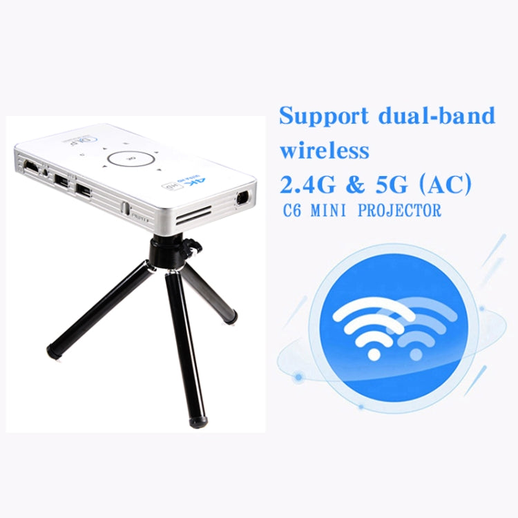 C6 2GB+32GB Android Smart DLP HD Projector Mini Wireless Projector, UK Plug (White)