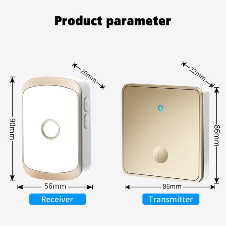 CACAZI FA50 1 For 1 Push-button Self-generating Wireless Doorbell, Plug:US Plug(Gold)