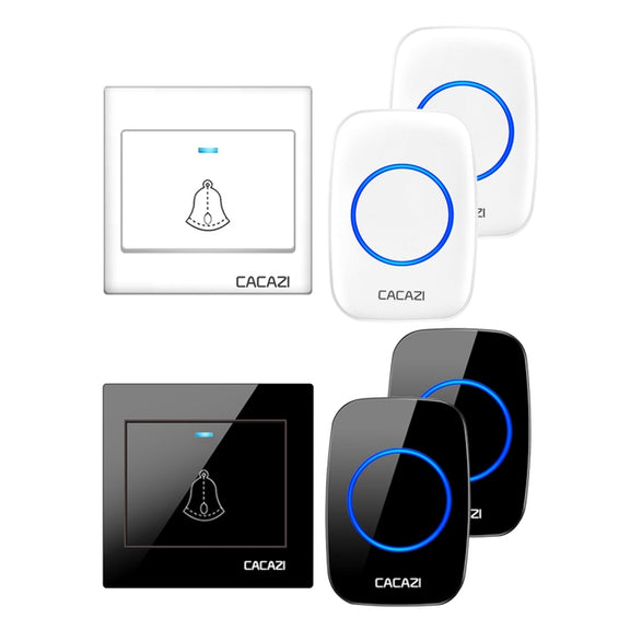 CACAZI H10 1 For 2 Home Wireless Music Doorbell without Battery, Plug:EU Plug(Black)