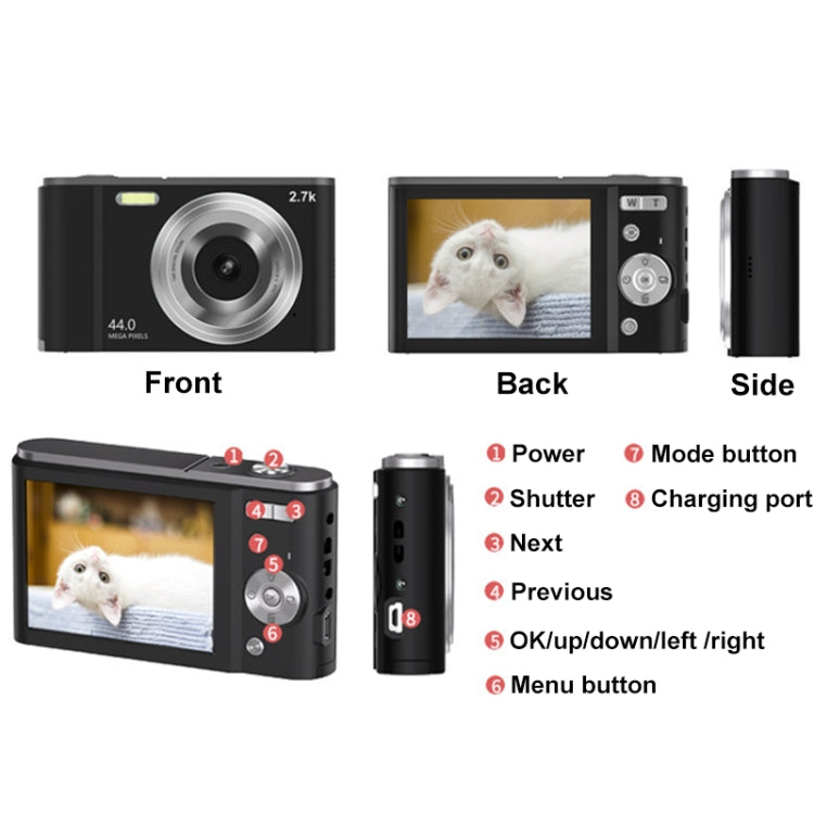 DC303A 2.8-Inch 4K 16X Zoom HD Digital Camera Mini Children Photography Camera EU Plug(Black)