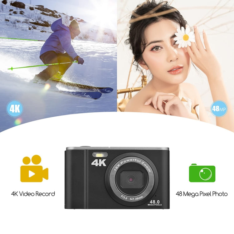 DC303A 2.8-Inch 4K 16X Zoom HD Digital Camera Mini Children Photography Camera US Plug(Black)