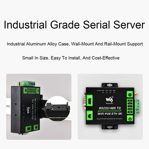 Waveshare Industrial Grade Serial Server RS232/485 to WiFi / Ethernet RJ45 Network Port with POE Support