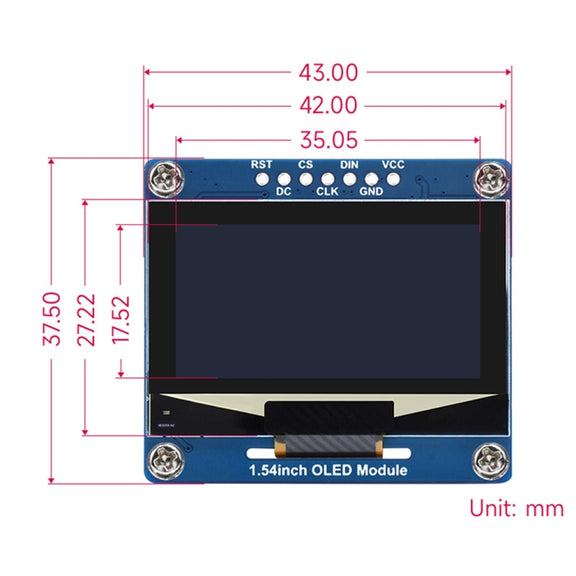 Waveshare 1.54 Inch OLED Display Module, 128��64 Resolution, SPI / I2C Communication(White)
