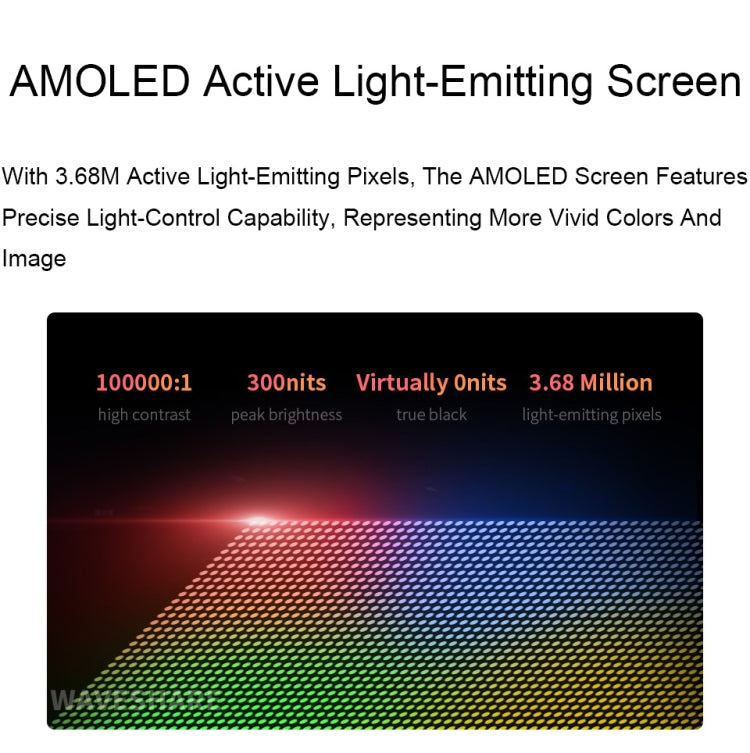 Waveshare 13.3 Inch 2K 2560×1440 HDMI/Type-C Display Interface AMOLED Touch Display(US Plug)