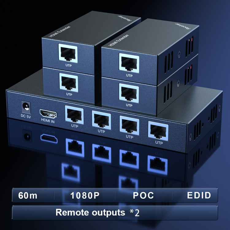 60m 1x4 HDMI Splitter POC Distribution Extender Supports 1080P@60Hz, Plug: EU Plug