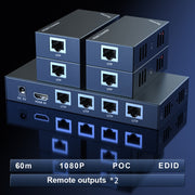 60m 1x4 HDMI Splitter POC Distribution Extender Supports 1080P@60Hz, Plug: EU Plug