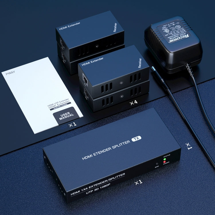 60m 1x4 HDMI Splitter POC Distribution Extender Supports 1080P@60Hz, Plug: EU Plug