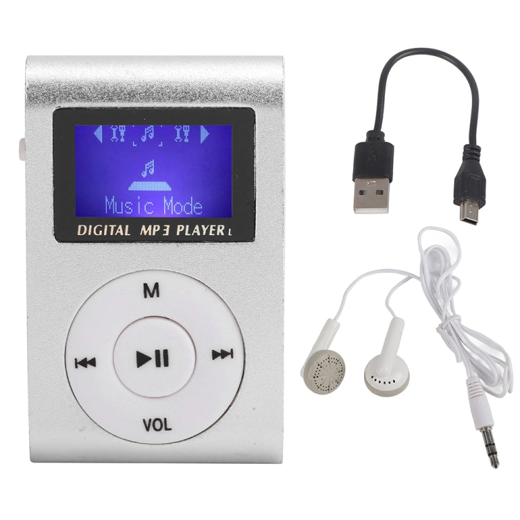 128M+Earphone+Cable Mini Lavalier Metal MP3 Music Player with Screen(Silver Gray)