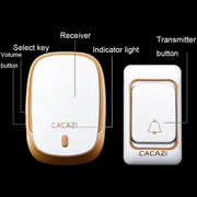 CACAZI Smart Water-resistant Music Wireless Doorbell Multifunctional Pager, Style: EU Plug(Black)
