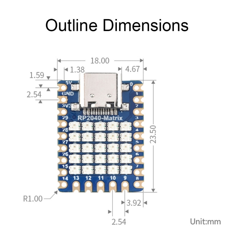 Waveshare 24594 5×5 RGB LED Matrix RP2040 Dual Core Processor Development Board