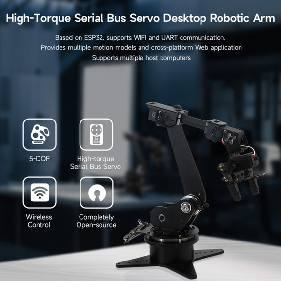Waveshare High-Torque Serial Bus Servo, Desktop Robotic Arm Kit, Based On ESP32, 5-DOF, Plug:UK Plug