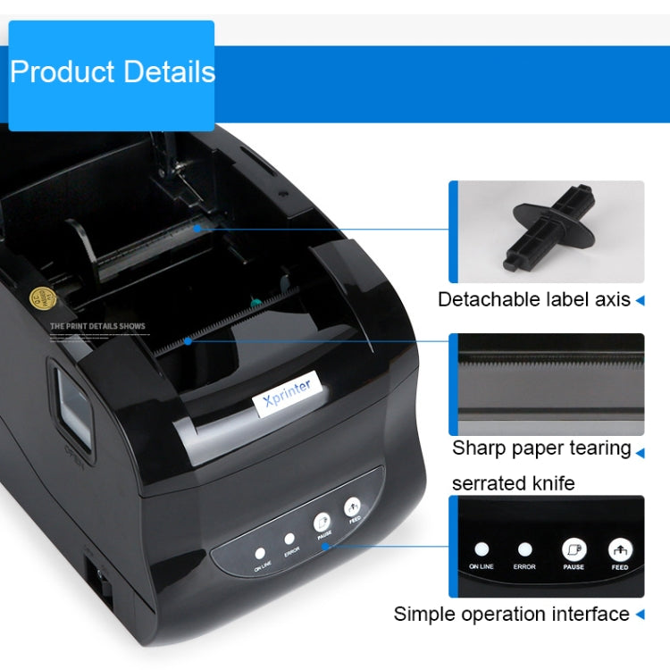 Xprinter XP-365B 80mm Thermal Label Printer Clothing Tag Supermarket Barcode Printer, Plug: UK Plug(Bluetooth Version)