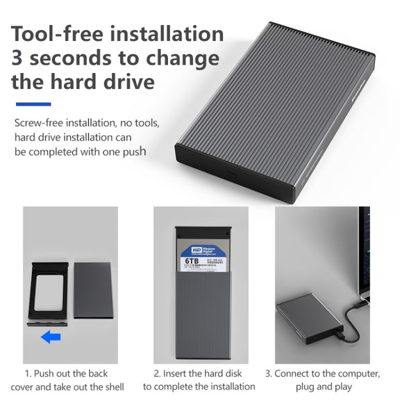 Blueendless 2.5 inch Mobile Hard Disk Box SATA Serial Port USB3.0 Free Tool SSD, Style: MR23F -A Port