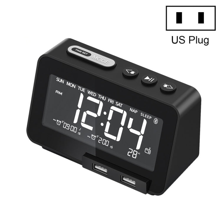 K5 Wireless Bluetooth Speaker Desktop Alarm Clock Radio, Specification: US Plug(Black)