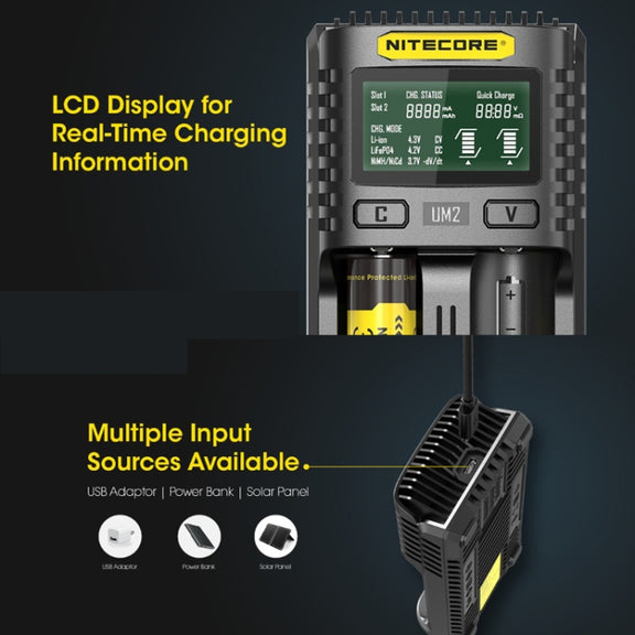 NITECORE Fast Lithium Battery Charger, US Plug, Model: UMS2