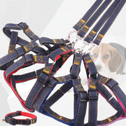 BG-Q1025 Leash+Chest Strap+Collar Thickened Strong Denim Pet Dog Leash Set, Size: XL(Black)