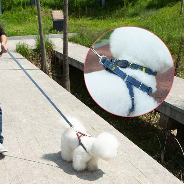 BG-Q1025 Leash+Chest Strap+Collar Thickened Strong Denim Pet Dog Leash Set, Size: XL(Black)