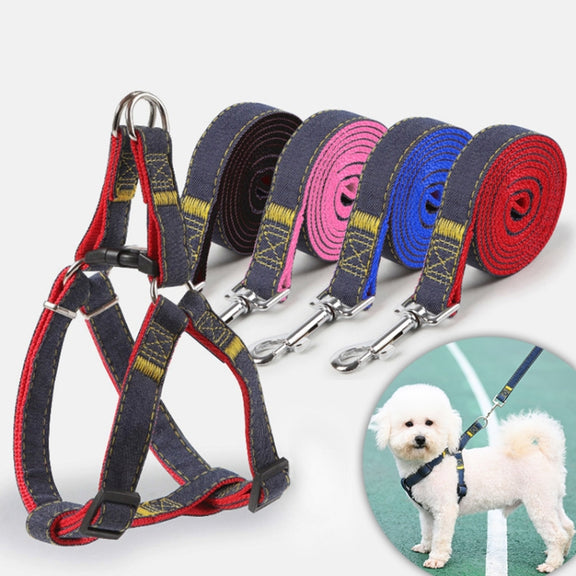 BG-Q1025 Leash+Chest Strap+Collar Thickened Strong Denim Pet Dog Leash Set, Size: XL(Black)