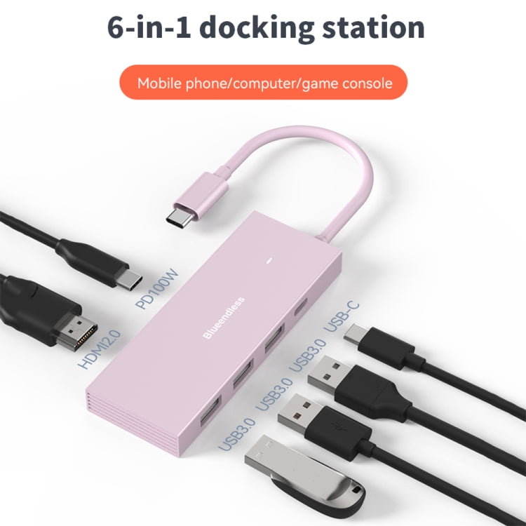 Blueendless 4K60Hz + Data Port Type-C Docking Station USB3.0 Splitter, Spec: 6-in-1 Gray