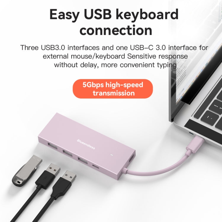 Blueendless 4K60Hz + Data Port Type-C Docking Station USB3.0 Splitter, Spec: 6-in-1 Gray