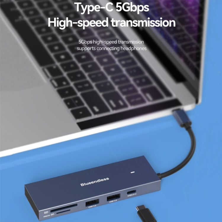 Blueendless 4K60Hz + Data Port Type-C Docking Station USB3.0 Splitter, Spec: 6-in-1 Gray