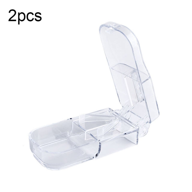 2pcs R8335 Transparent Medicine Cutter Food Grade Plastic Split Cartridge Pill Separator(Transparent)