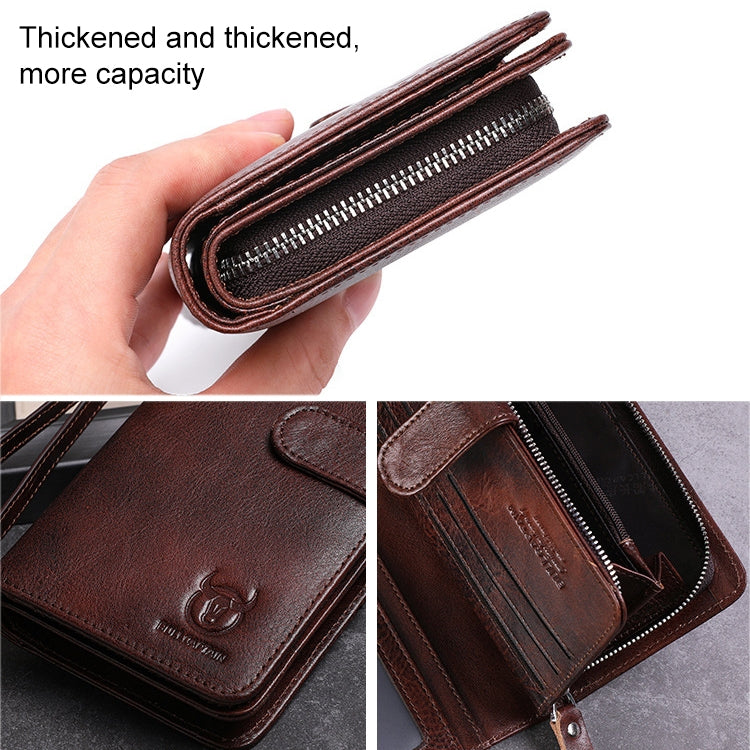 BULL CAPTAIN 028 Long Buckle Retro Cowhide Multi-Function Wallet (Coffee)
