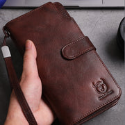 BULL CAPTAIN 028 Long Buckle Retro Cowhide Multi-Function Wallet (Coffee)