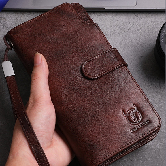 BULL CAPTAIN 028 Long Buckle Retro Cowhide Multi-Function Wallet (Coffee)