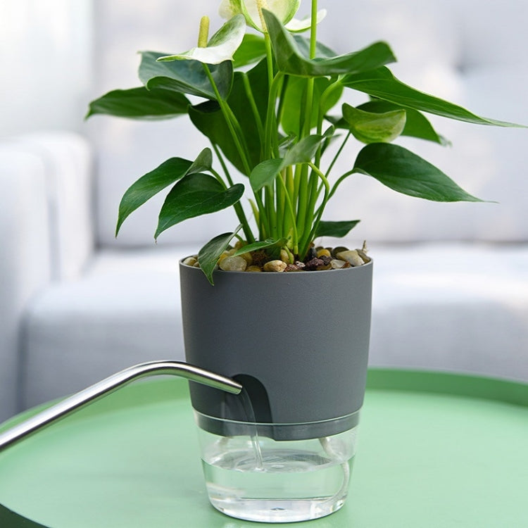 Transparent Plastic Double-Layer Water Storage Automatic Water-Absorbing Flowerpot, Size: A703 Caliber 8.2cm(Gray Transparent Basin)