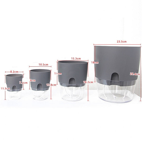 Transparent Plastic Double-Layer Water Storage Automatic Water-Absorbing Flowerpot, Size: A703 Caliber 8.2cm(Gray Transparent Basin)