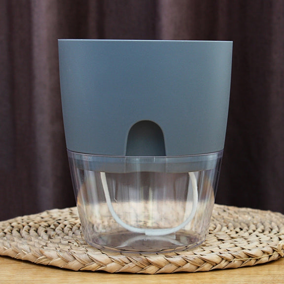 Transparent Plastic Double-Layer Water Storage Automatic Water-Absorbing Flowerpot, Size: A705 Caliber 10.5cm(Gray Transparent Basin)