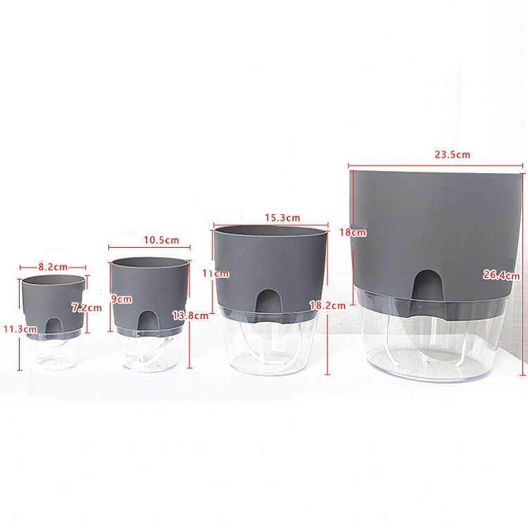 Transparent Plastic Double-Layer Water Storage Automatic Water-Absorbing Flowerpot, Size: A705 Caliber 10.5cm(Gray Transparent Basin)
