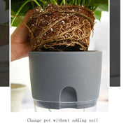 Transparent Plastic Double-Layer Water Storage Automatic Water-Absorbing Flowerpot, Size: A705 Caliber 10.5cm(Gray Transparent Basin)