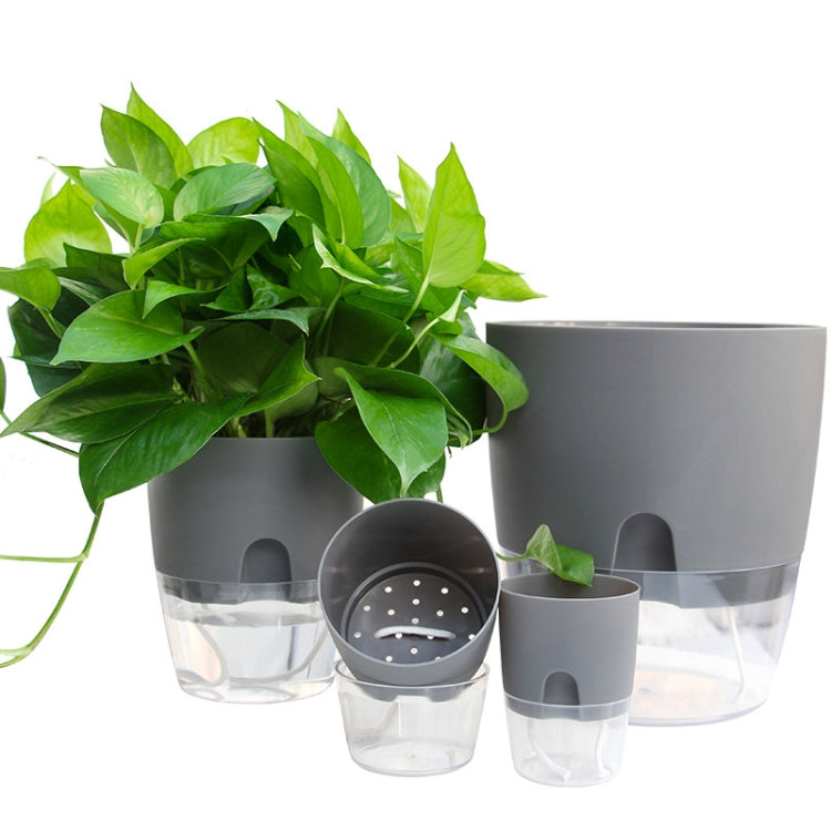 Transparent Plastic Double-Layer Water Storage Automatic Water-Absorbing Flowerpot, Size: A705 Caliber 10.5cm(Gray Transparent Basin)