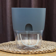 Transparent Plastic Double-Layer Water Storage Automatic Water-Absorbing Flowerpot, Size: A707 Caliber 15.3cm(Gray Transparent Basin)