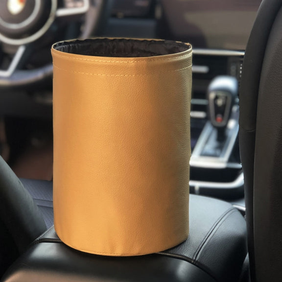 2 PCS Leather Foldable Car Trash Can Mini Chair Back Suspended Water-resistant Trash Can(Beige)