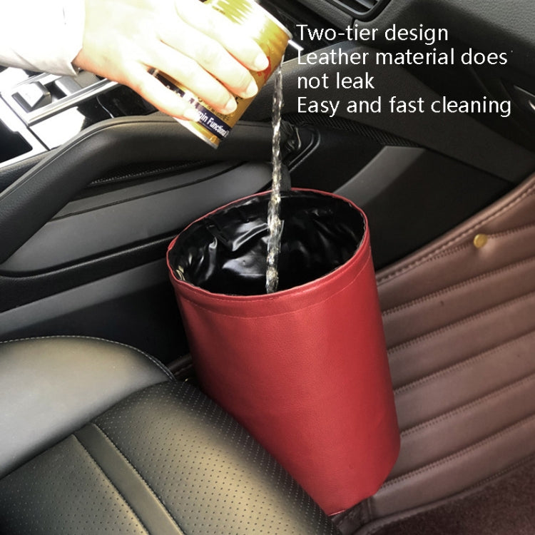 2 PCS Leather Foldable Car Trash Can Mini Chair Back Suspended Water-resistant Trash Can(Wine Red)