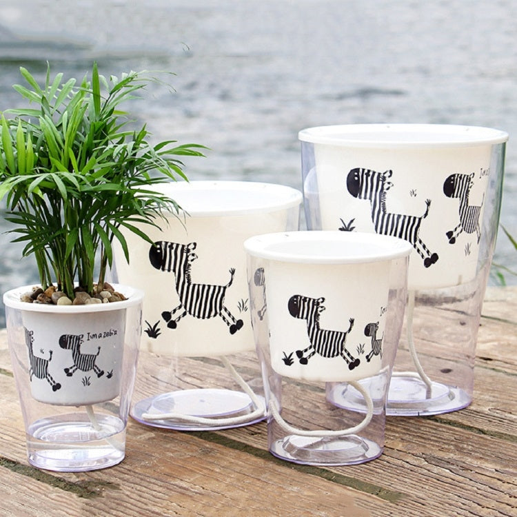 Fully Transparent Hydroponic Flower Pots Water Level Visible Non-Broken Glue Self-Absorbent Plastic Flower Pots, Size: W03 Caliber 11cm(Full Transparent Zebra Pattern)