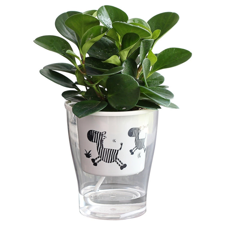 Fully Transparent Hydroponic Flower Pots Water Level Visible Non-Broken Glue Self-Absorbent Plastic Flower Pots, Size: W05 Caliber 13cm(Full Transparent Zebra Pattern)