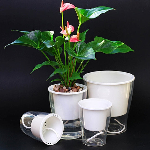 Fully Transparent Hydroponic Flower Pots Water Level Visible Non-Broken Glue Self-Absorbent Plastic Flower Pots, Size: W10 Caliber 17.5cm(Full Transparency)
