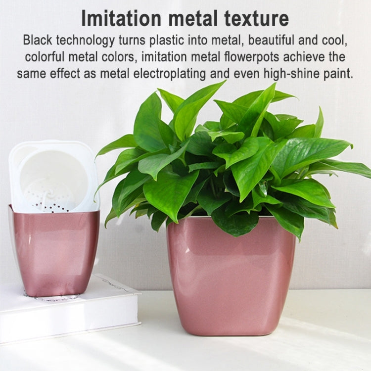 Imitation Metal Colorful Water Storage Plastic Flowerpot, Size: G105 Small Pot(Square Silver Grey)
