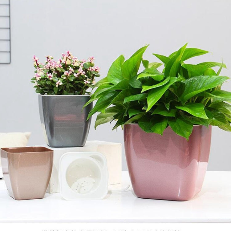 Imitation Metal Colorful Water Storage Plastic Flowerpot, Size: G105 Small Pot(Square Silver Grey)
